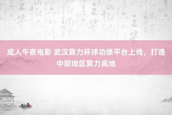 成人午夜电影 武汉算力环球功绩平台上线，打造中部地区算力高地