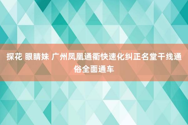 探花 眼睛妹 广州凤凰通衢快速化纠正名堂干线通俗全面通车